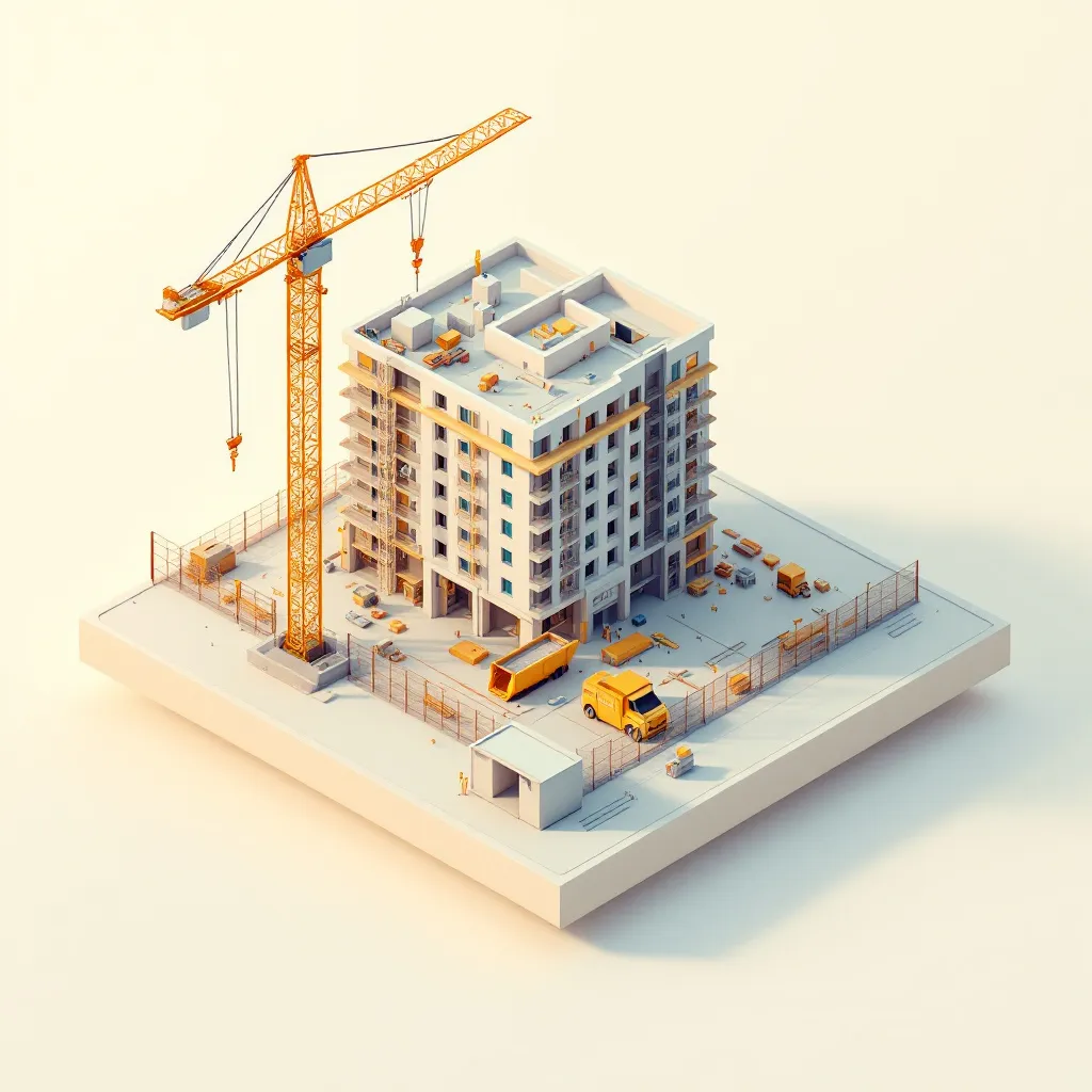 Illustration isométrique, secteur BTP